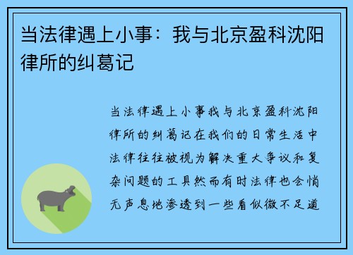 当法律遇上小事：我与北京盈科沈阳律所的纠葛记