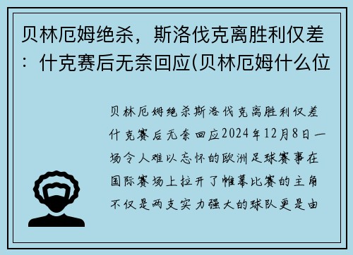 贝林厄姆绝杀，斯洛伐克离胜利仅差：什克赛后无奈回应(贝林厄姆什么位置)