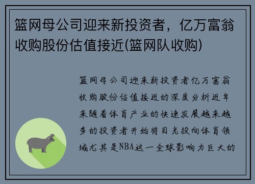 篮网母公司迎来新投资者，亿万富翁收购股份估值接近(篮网队收购)