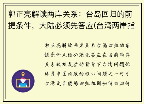 郭正亮解读两岸关系：台岛回归的前提条件，大陆必须先答应(台湾两岸指的是)